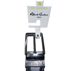 NEW ROBERT GRAHAM Belt 34 Barolo Leather Reversible Paisley Buckle Black/Brown